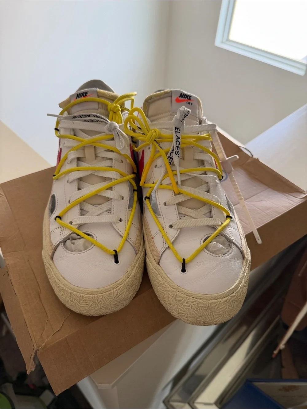 Off White/Nike Blazer Low '77 White Red Yellow Accent Athletic Shoes
